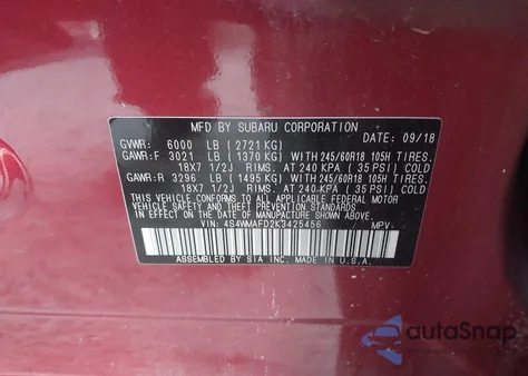 2019 Subaru Ascent Premium from USA, damaged, VIN 4S4WMAFD2K3425456